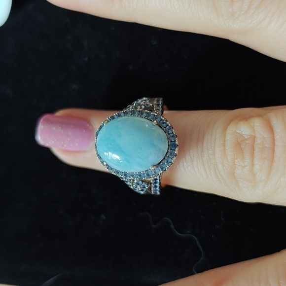 Blue Larimar and Topaz Gemstone 925 Silver Ring - Picture 5 of 9